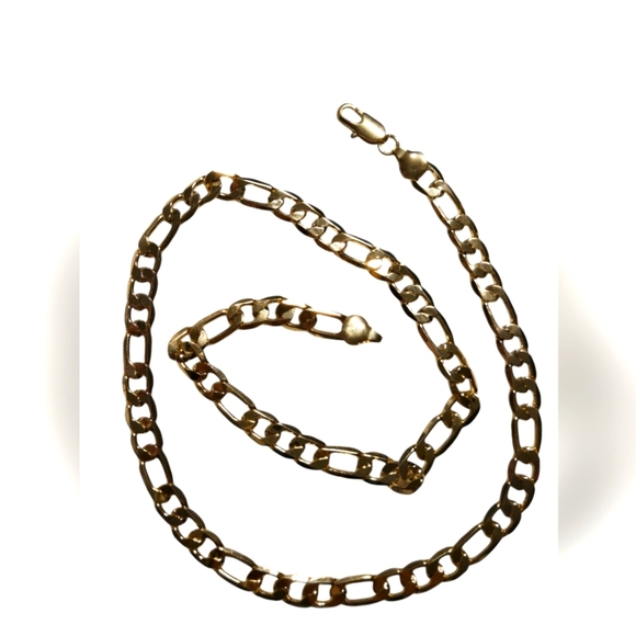 Figaro Chain 18k Gold Layered Chain Mens Necklace 22inch Gold - Picture 2 of 7